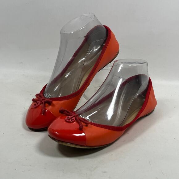 TORY BURCH Shoes 7M Chelsea Ballet Leather Charm Flat Slip On Orange - Picture 1 of 16